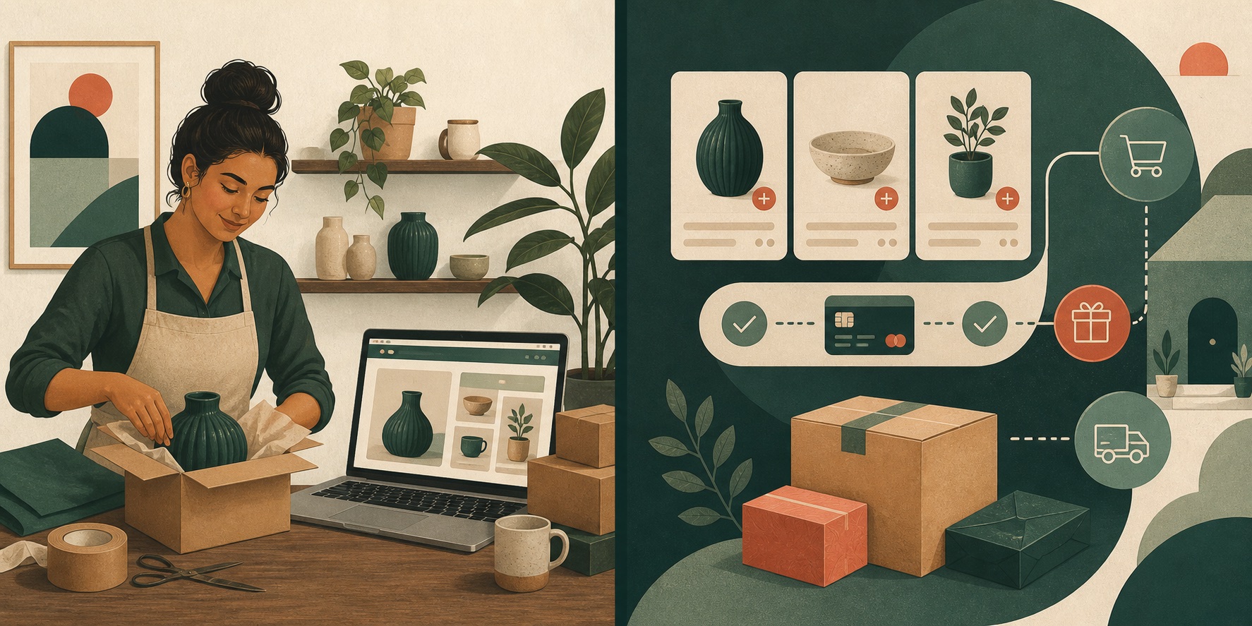 A small-business owner preparing products for online customers