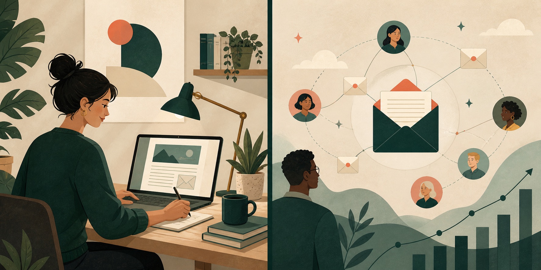 A creator preparing a thoughtful email newsletter