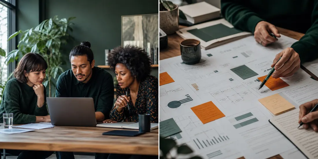 A small business team reviewing SEO research