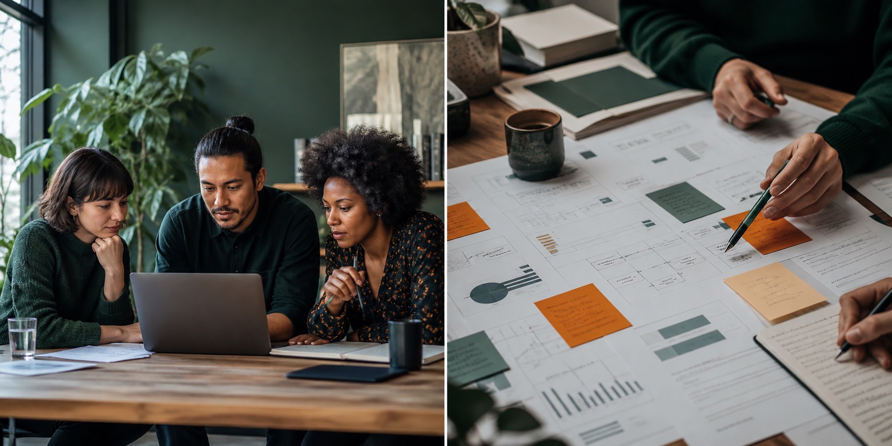 A small team comparing software workflows
