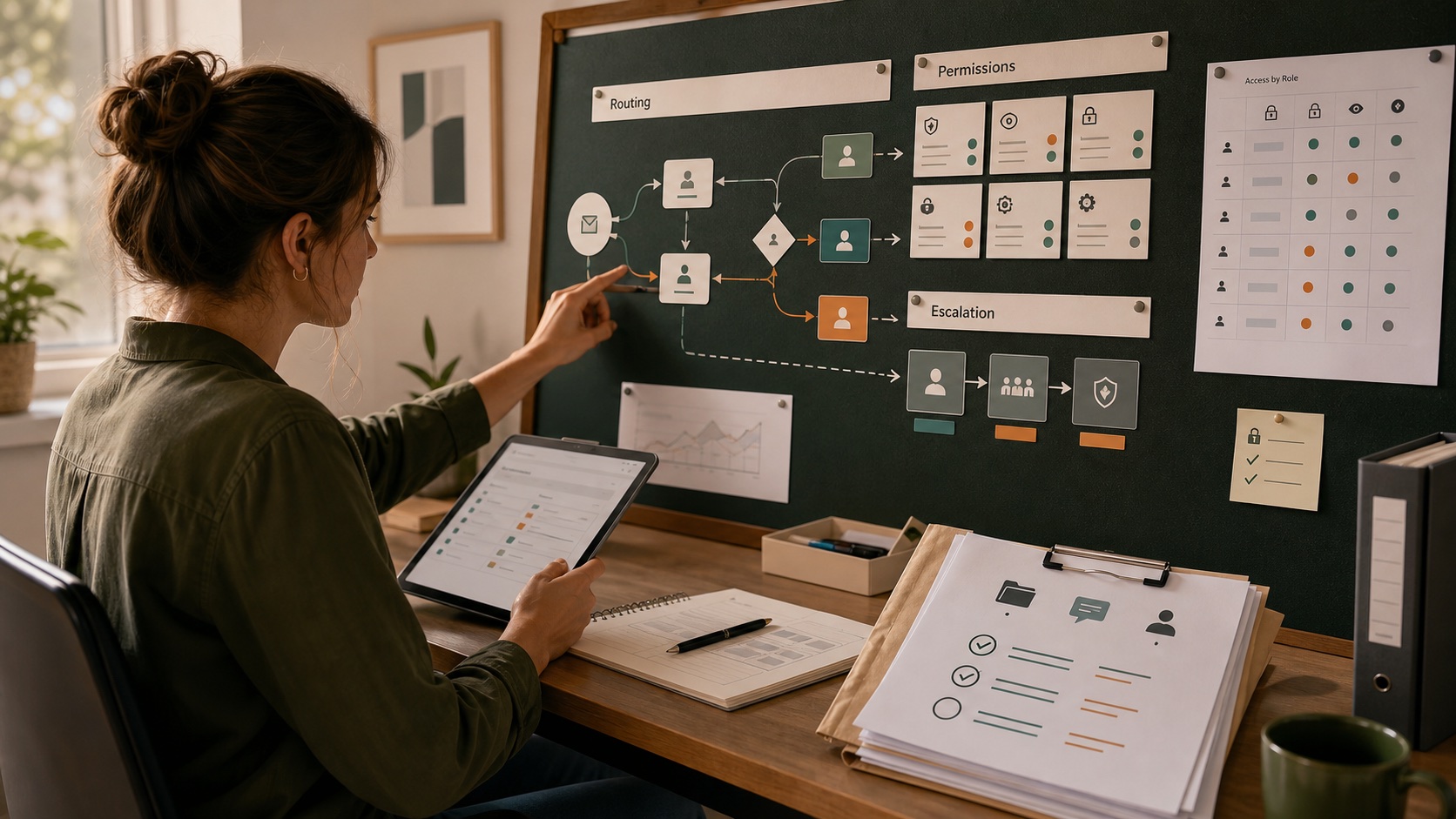 Operations lead auditing support routing, permissions, escalation paths, and export readiness