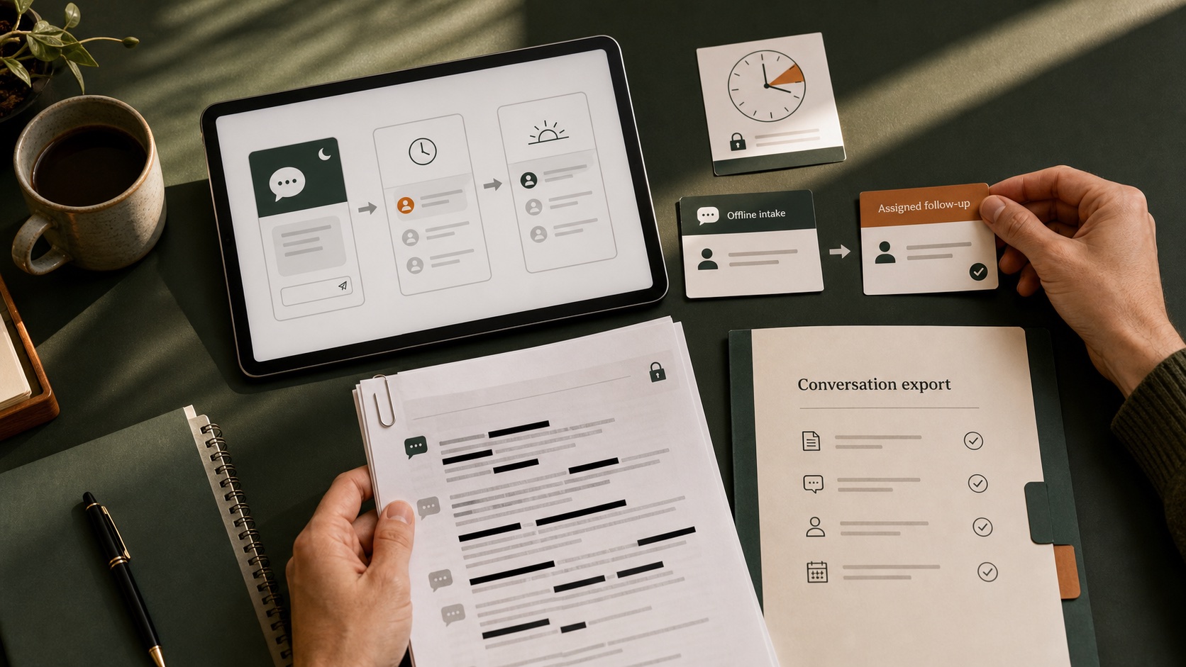 Operations audit of after-hours chat handoff, privacy redaction, and conversation export