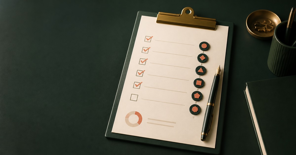 Editorial visualization of a structured CRM requirements checklist